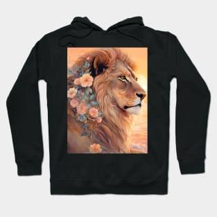 Floral Lion With Sunset Pastel Art Hoodie